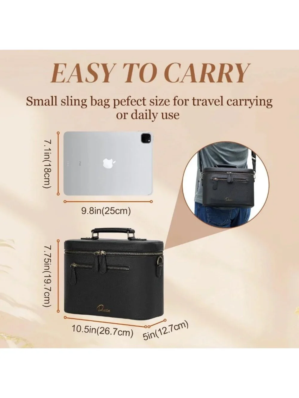 Waterproof Crossbody Camera Sling Bag, PU Leather Small Shoulder Case for DSLR